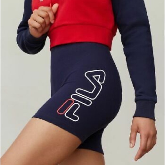 FILA - BEATRIZ HIGH WAISTED BIKE SHORT NAVY WHITE RED - Picture 1 of 4